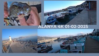 ALANYA 4К ПРОГУЛКА 1 ФЕВРАЛЯ 2025 ЦЕНТР ПОРТ КОРАБЛИ МАЯК ТЕПЛО ЧАСТЬ 3