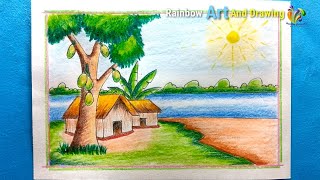 Summer Season Scenery Drawing 💥|| গ্রীষ্মকালের দৃশ্য আঁকা 💥|| Easy Painting 💥