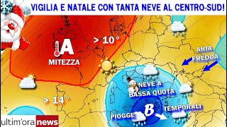 METEO: ARRIVA LA NEVE! BIANCO NATALE SU AREE DEL CENTRO-SUD PER VORTICE FREDDO. SOLE SU NORD ITALIA