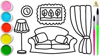 Living Room Drawing Easy | Let's Learn How to Draw a Living Room | Step by Step Drawing