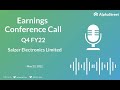 Salzer Electronics Limited Q4 FY22 Earnings Concall