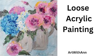 Paint and Sip tutorial / painting Hydrangeas and peonies or roses in acrylic