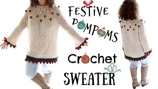 Festive/ Holiday PomPoms Sweater Crochet Tutorial