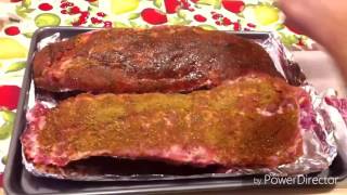 Making delicious succulent tender pork BBQ ribs.