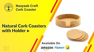 Naayaab Craft Natural Cork Reusable Coasters with Holder