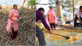 ਘੁਲਾੜੀ ਦਾ ਗਰਮ ਗੁੜ+ Sugercane juice + Traditional Jaggery Making