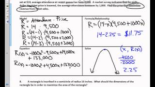 Precalculus Unit 2.7 Notes Optimization Problems Video 2