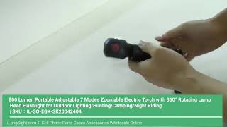 800 Lumen Portable Adjustable 7 Modes Zoomable Electric Torch with 360° Rotating Lamp Head Flashligh