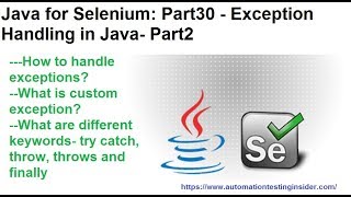Java for Selenium | Part30 | Exception Handling in Java | Part B