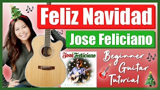 Feliz Navidad 🎄Jose Feliciano Beginner Guitar Tutorial 🎸 EASY Lesson w/ Play-Along & FREE Guide!