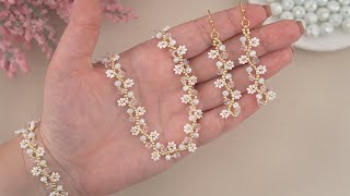 How to Make a Daisy Flower Chain Bracelet, Necklace & Earrings: Easy DIY Seed Bead Flower Tutorial 🌼