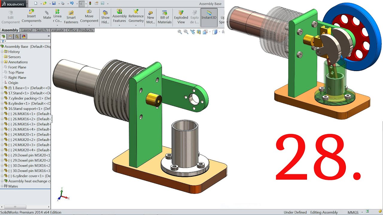 SolidWorks Tutorial | Stirling Engine | 28.Assembly Part1 - YouTube