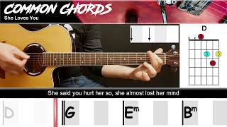 She Loves You - The Beatles | EASY GUITAR | Common Chords