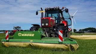 Gras maaien met MF 6485 Dynashift. Mts. Van Rosmalen Noordbroek.