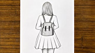 How to draw a girl with School Bag || girl drawing easy step by step || draw a beautiful girl