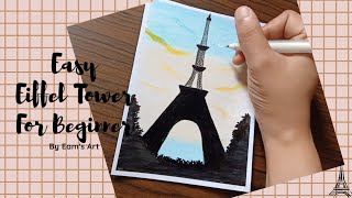Easy Eiffel Tower Silhouette - Oil pastel Art for Beginner | Step by step Tutorial
