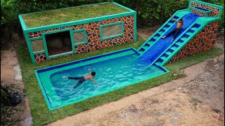 Build Inflatable Water Slide Park Underground Swimming Pool The Front Grass Roof House Design