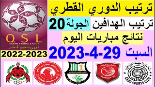 ترتيب الدوري القطري وترتيب الهدافين ونتائج مباريات السبت 29-4-2023 الجولة 20 - دوري نجوم قطر