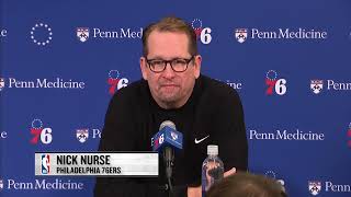 Sixers Nick Nurse on Joel Embiid Knee Swelling after 76ers Win over Ben Simmons and Nets