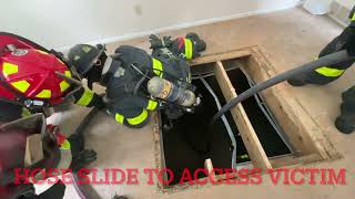 Firefighter Basement Rescue using Hose Line