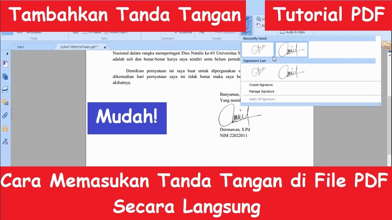 Cara Memasukan Tanda Tangan Di File PDF Secara Langsung L Tutorial PDF ...