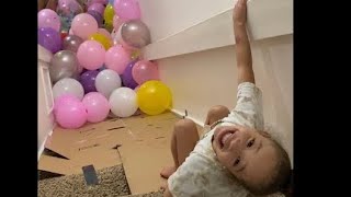 Ultimate balloon stair slide! Day 3 of 200 balloons in the house! Balloon popping!