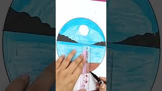 How To Draw Moonlight Scenery With Crayons |Drawing Moonlight Scenery In A Circle