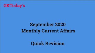 September 2020 | Full Month Current Affairs | Current Affairs in English