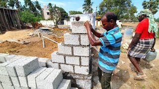 HollowBlocks Compound Wall Construction_50ft House around CompoundWall Build with HollowBlocks