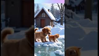 baby dog and cat funny moments #dog #cat #snow #funnyvideos #shorts  #babyanimals #tiger #new