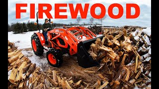 KIOTI tractor and Eastonmade splitter moving firewood! - #582