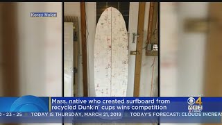 Mass. Native Who Created Surfboard From Recycled Dunkin' Cups Wins Competition