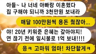 학창 시절, 컵라면만 두 끼 먹으면서 밖에서 술을 마시던 엄마가 내가 취업하자 용돈 100만 원을 달라고 하며 아버지와 이혼하겠다고 집 구할 돈을 요구했다.