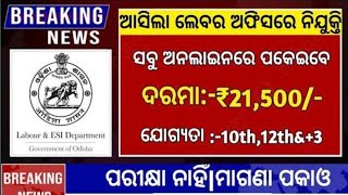 ଓଡିଶା Labour\u0026Employment ଅଫିସରେ ନିଯୁକ୍ତି10th / 12th Passed Govt JobsOnline Apply ଲେବର ଅଫିସରୁ ନିଯୁକ୍ତି