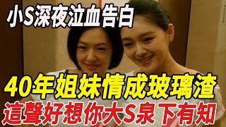 小S深夜泣血告白：40年姐妹情成玻璃渣，這聲“好想妳”大S泉下有知！#大S#徐熙娣#小S#汪小菲#具俊曄#楊紫#刀郎#雲朵#徐子堯#劉德華#全紅嬋#陳若琳#郭晶晶#霍啟剛#霍啟山#娛樂快報