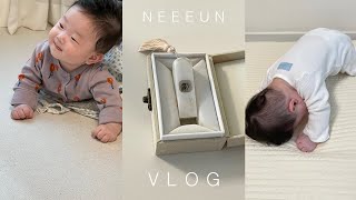 육아vlog l  장난감 도서관 첫 이용🎈 5개월아기 엄마 혼자 목욕시키기 🛁🫧 꿀팁🚿 탯줄도장. 에콘드 이불패드. 타이니리틀띵스.