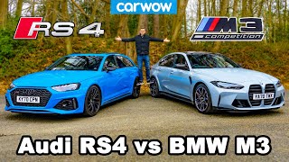 BMW M3 v Audi RS4 reseña y 0-100km/h ¡1/4 milla, frenado y comparación de drift!