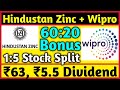 Hindustan Zinc + Wipro Ltd • Stocks Declared High Dividend, Bonus & Split With Ex Date's