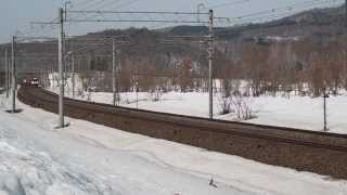 早春風景を行く711系電車、711 type trains which goes an early spring scene,Hokkaido,Japan