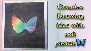Creative drawing idea with soft pastels 🦋 | How to make butterfly scenery with soft pastels |