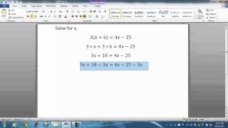 Solve 3(x+6)=4x-25 for x