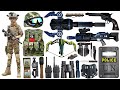 Special police weapon toy set unboxing, single shot, 12 shot bow and arrow, revolver, assault rifle