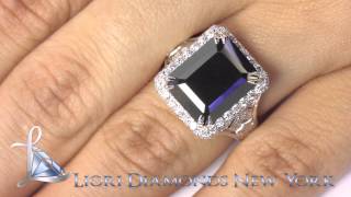 BDR-SOLD-045 - 7.63 Carat Certified Emerald Cut Black Diamond Ring 18k Pave Halo Vintage Style