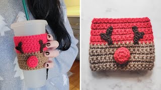 Crochet Reindeer Cozy | Christmas Crochet (Cup Cozy / Coffee Sleeve)