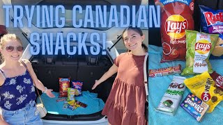Americans try Canadian Snacks for the First Time! // First Visit to Canada | Oli