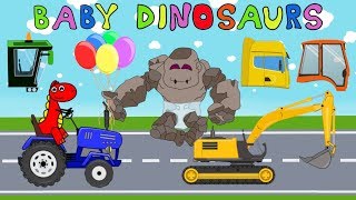 Stone-Giant and Baby-Dinosaurs | Street Vehicles and Construction Machines for kids - Thank you