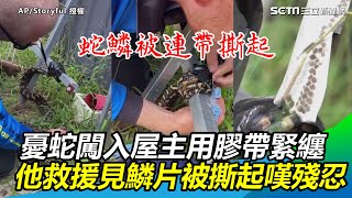 憂蟒蛇闖入宅屋主用膠帶緊纏　他現身救援見鱗片被撕起嘆殘忍｜三立新聞網 SETN.com