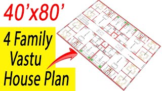 4 Unit Apartment Building Plans | 40X80 Apartment Plan |4 Flats | 12BHK | 4 भाइयो के लिए घर का नक्शा