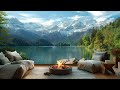 spring ambience 🍀 sunny day space by the lake with nature sounds u0026 relaxing campfire