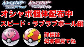 スピードボール・ラブラブボールのオシャボ個体配布中。詳細は概要欄ご覧下さい。【ポケモンBDSP交換】